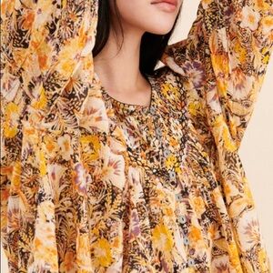 Free People Cool Meadow Floral Printed Top Size Medium Button Front Floral